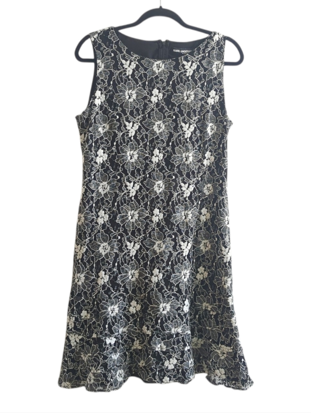 Karl Lagerfeld Black White &  Gray Floral Lined Sleeveless Dress Size 14